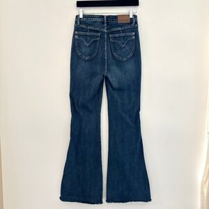 Judy Blue High Rise Flare Leg Jeans Size 9/29 Dark Wash Raw Hem Bootcut Stretch